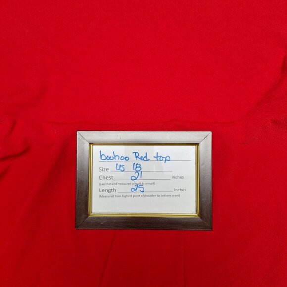 Boohoo Tapered Flare Sleeve Ruffle Womens Plus Size 18 Red Blouse Top - Picture 6 of 9